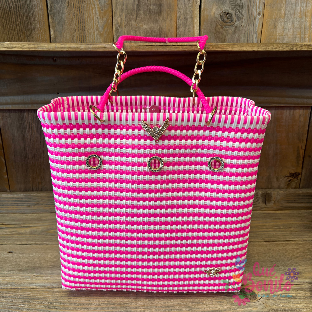 Hand Made Hand Bags Woven Recicled Plastic Que Bonito Mexican and Fashion