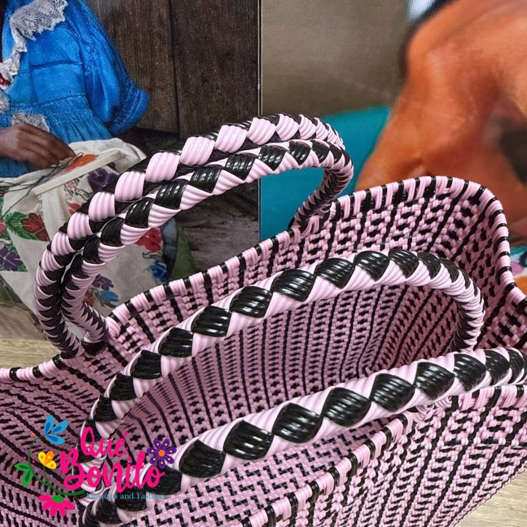 Square Plastic Woven Hand Bag with Double Handle