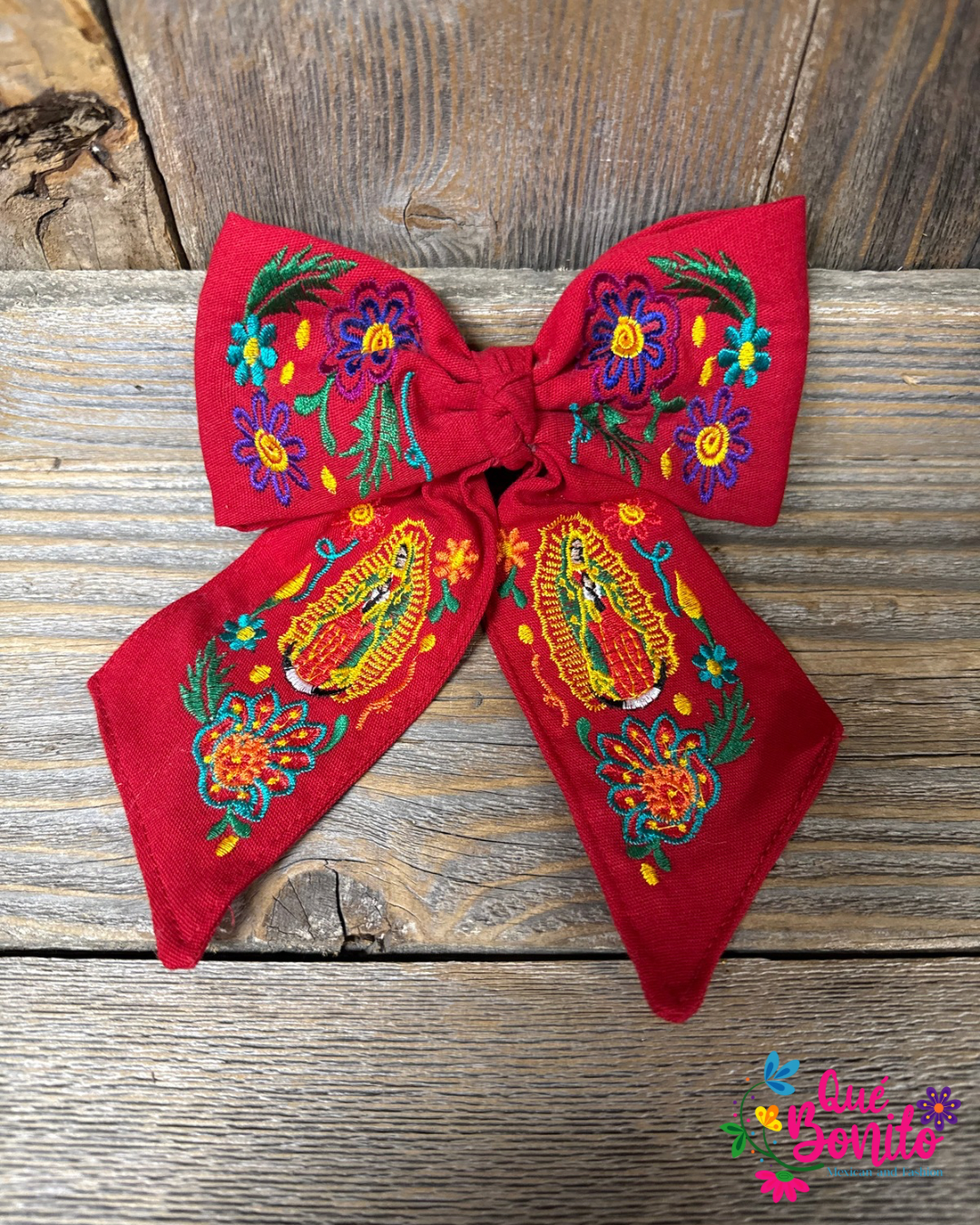 Bow Embroidered Guadalupana with Clip médium Size 7” x 5”