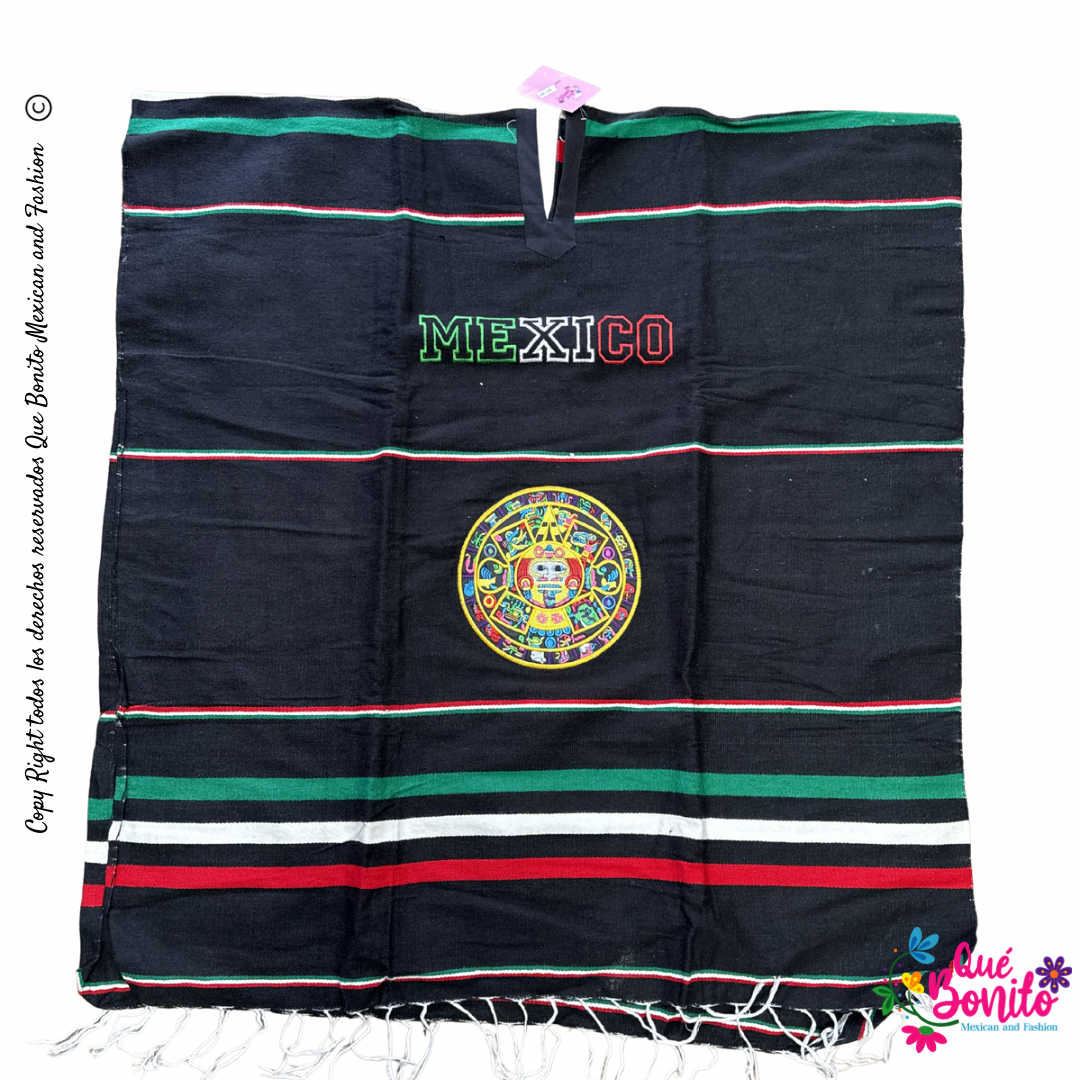 Pancho Sarape Mexican Colors Embroidered Aztec