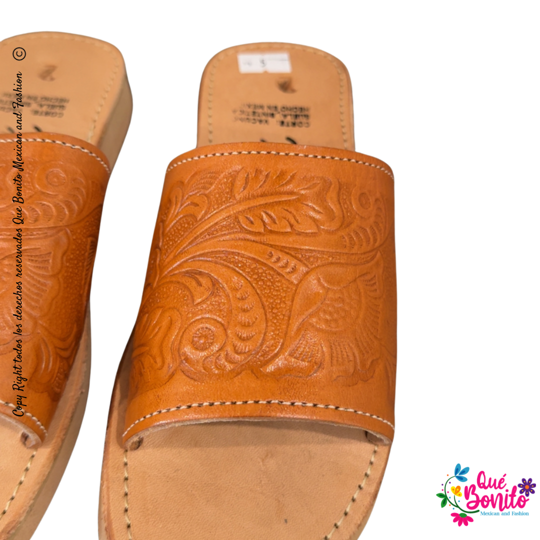 Leather Beige Engraved Sandal Huarache