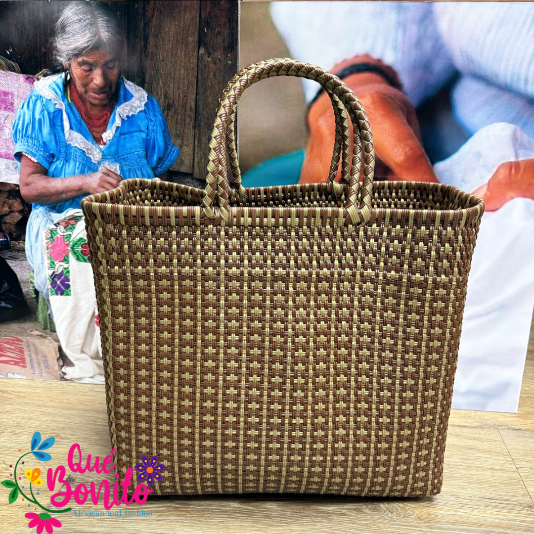 Square Plastic Woven Hand Bag with Double Handle