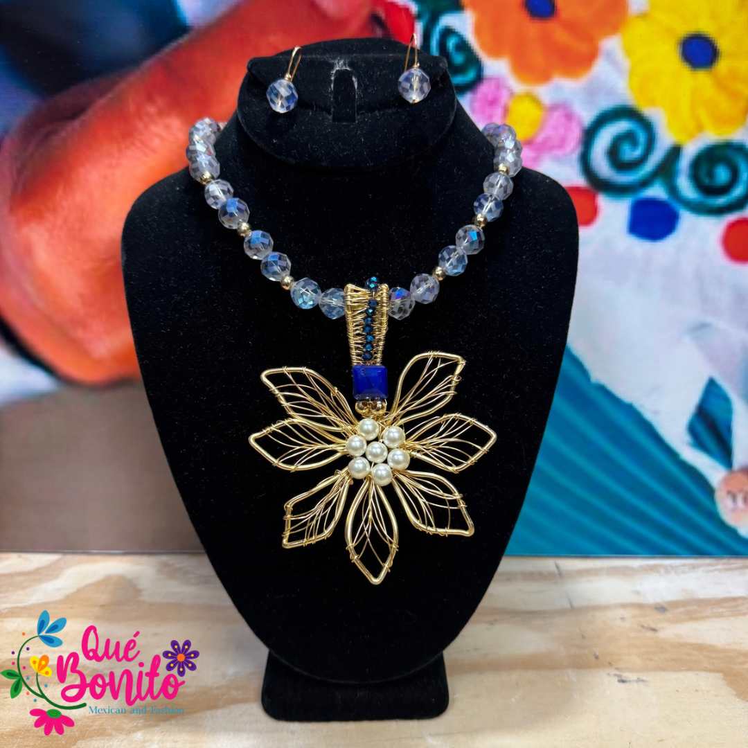 Necklace Set Different Colors and Styles Hand Crafted with Stones Wire Technique.