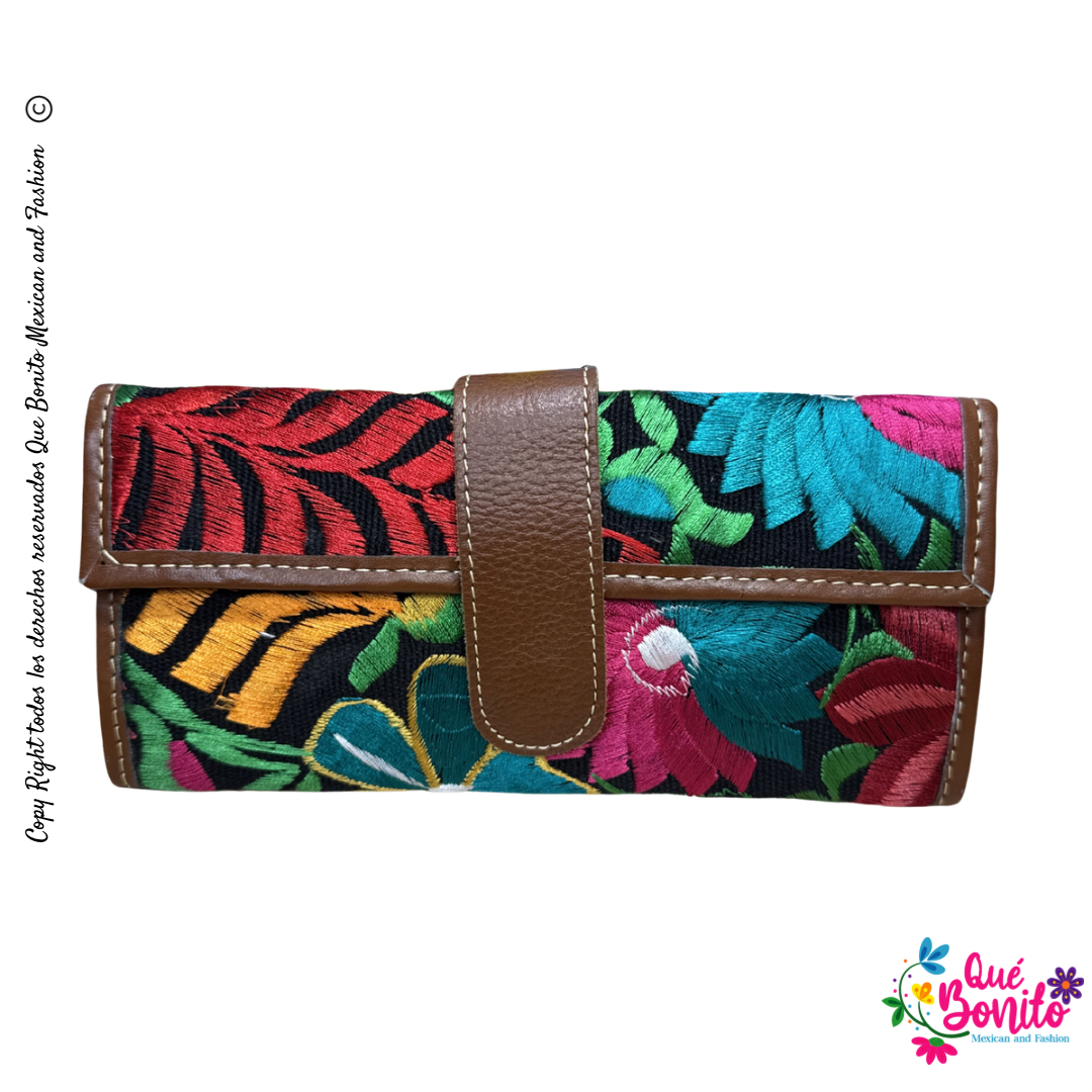 Leather Wallet Embroidered Que Bonito Mexican and Fashion