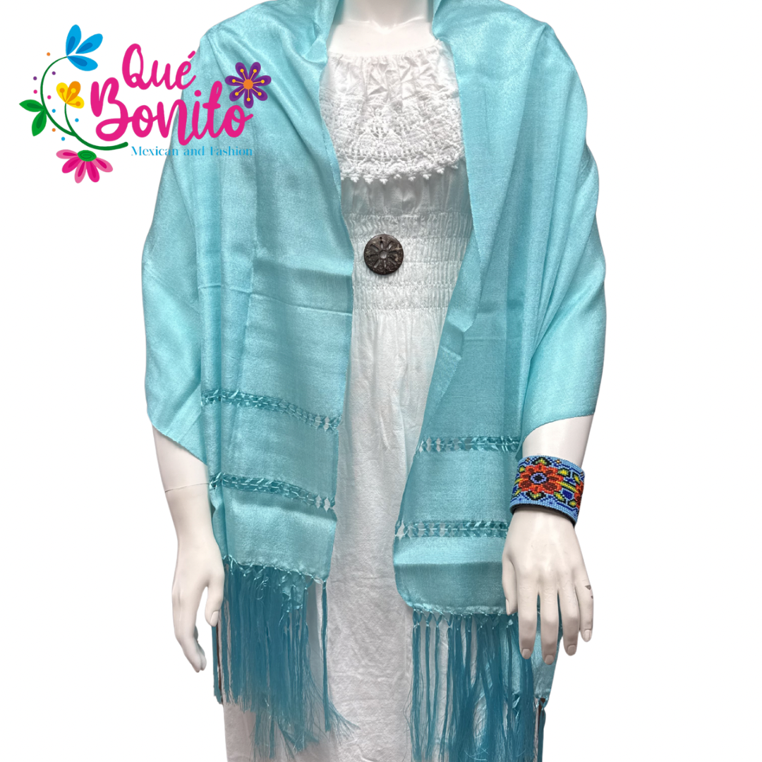Traditional Mexican Silky Shawl  with Fringes on Both Sides.
