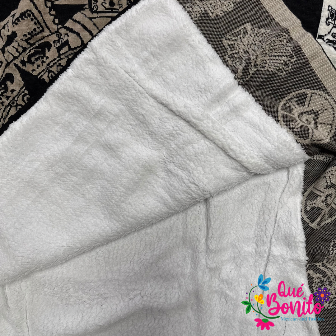 Aztec calendar Poncho with Fleece Unisex Onesize