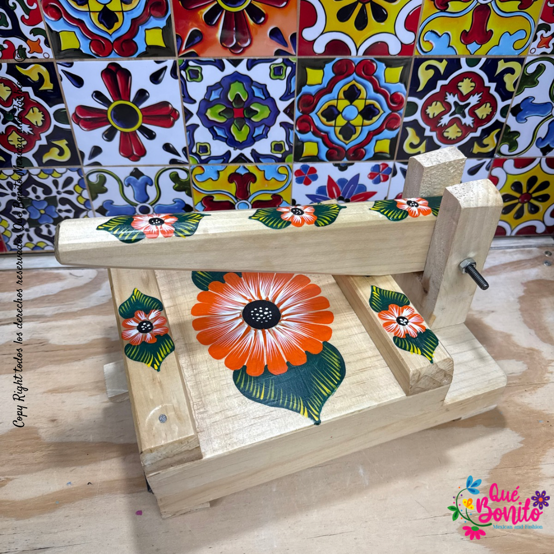 Tortillera Press Wood Hand Painted