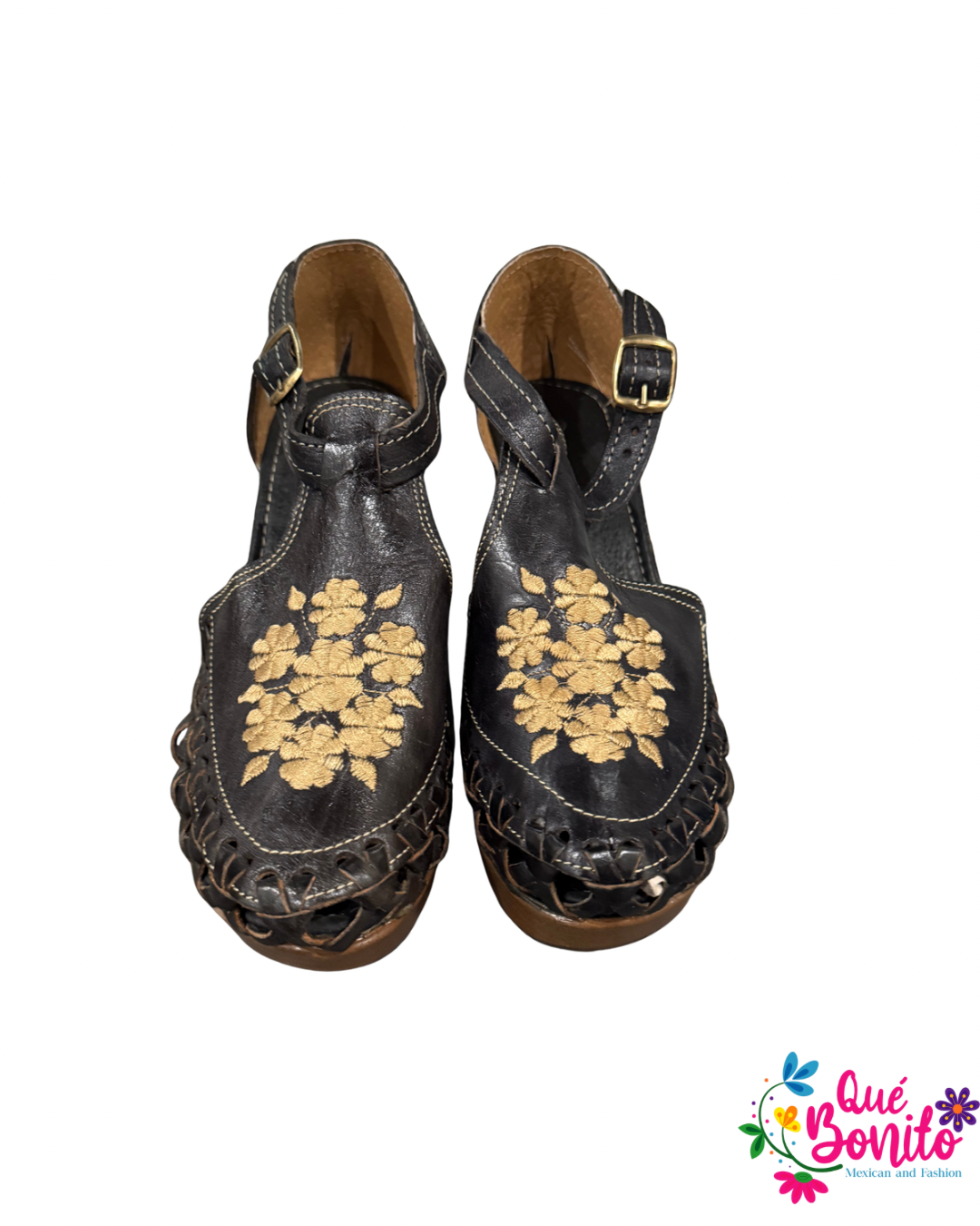 Black Heel 5” Beige Embroidered