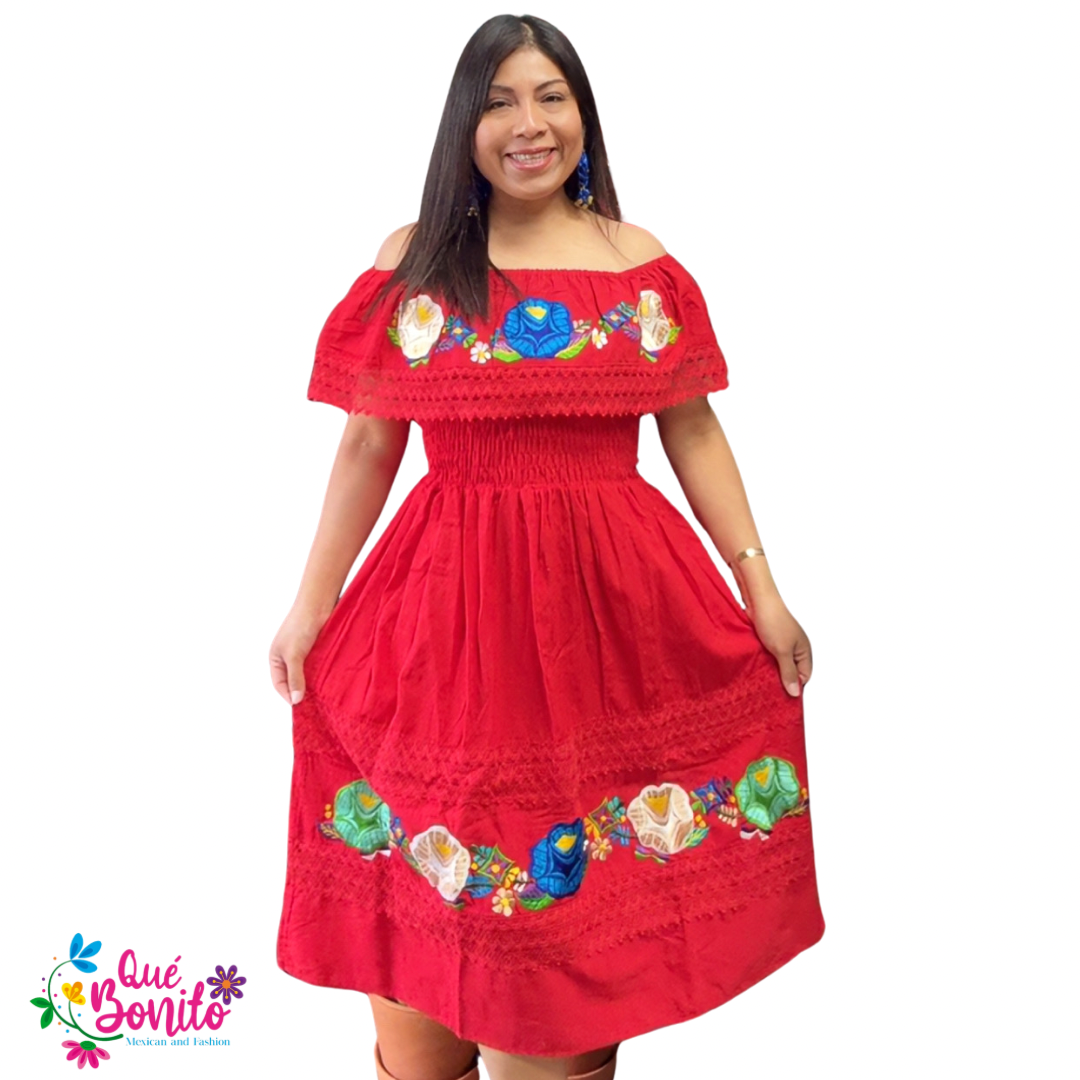 Embroidered Dress Off the Shoulder with Elastic in the Waist