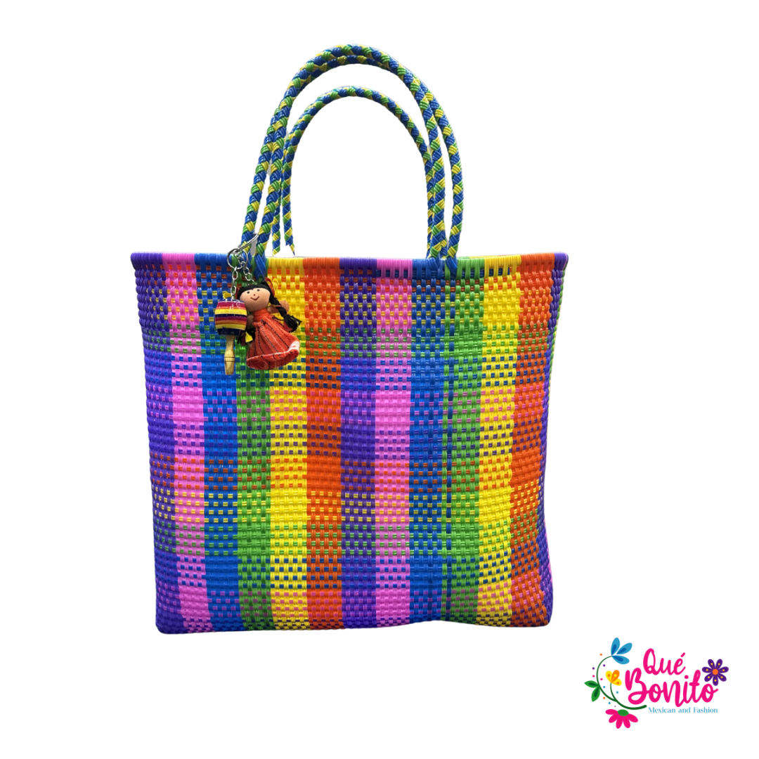 Extra Large Shopping Tote Hand Woven with Handle with Artisan Keychain.