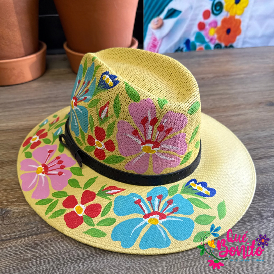 Hand Painted Hat One Size Que Bonito Mexican and Fashion