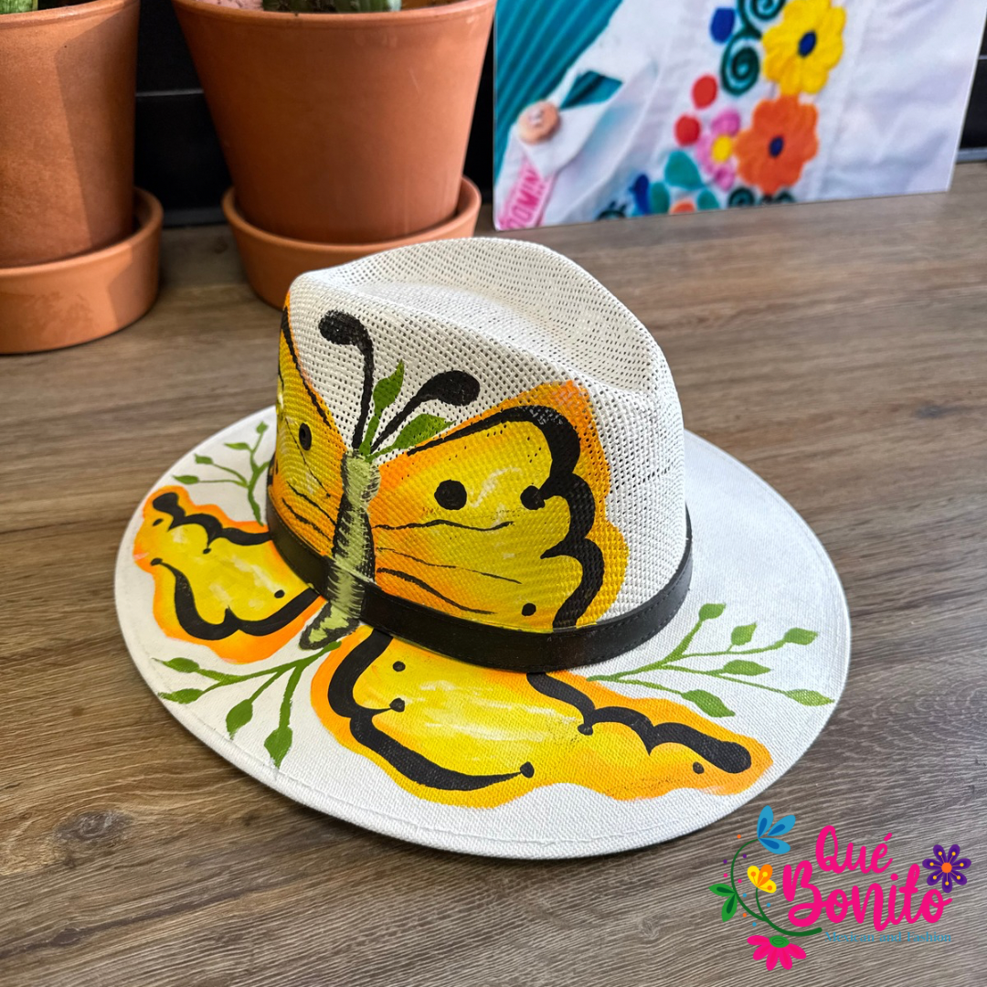 Hand Painted Hat One Size Que Bonito Mexican and Fashion
