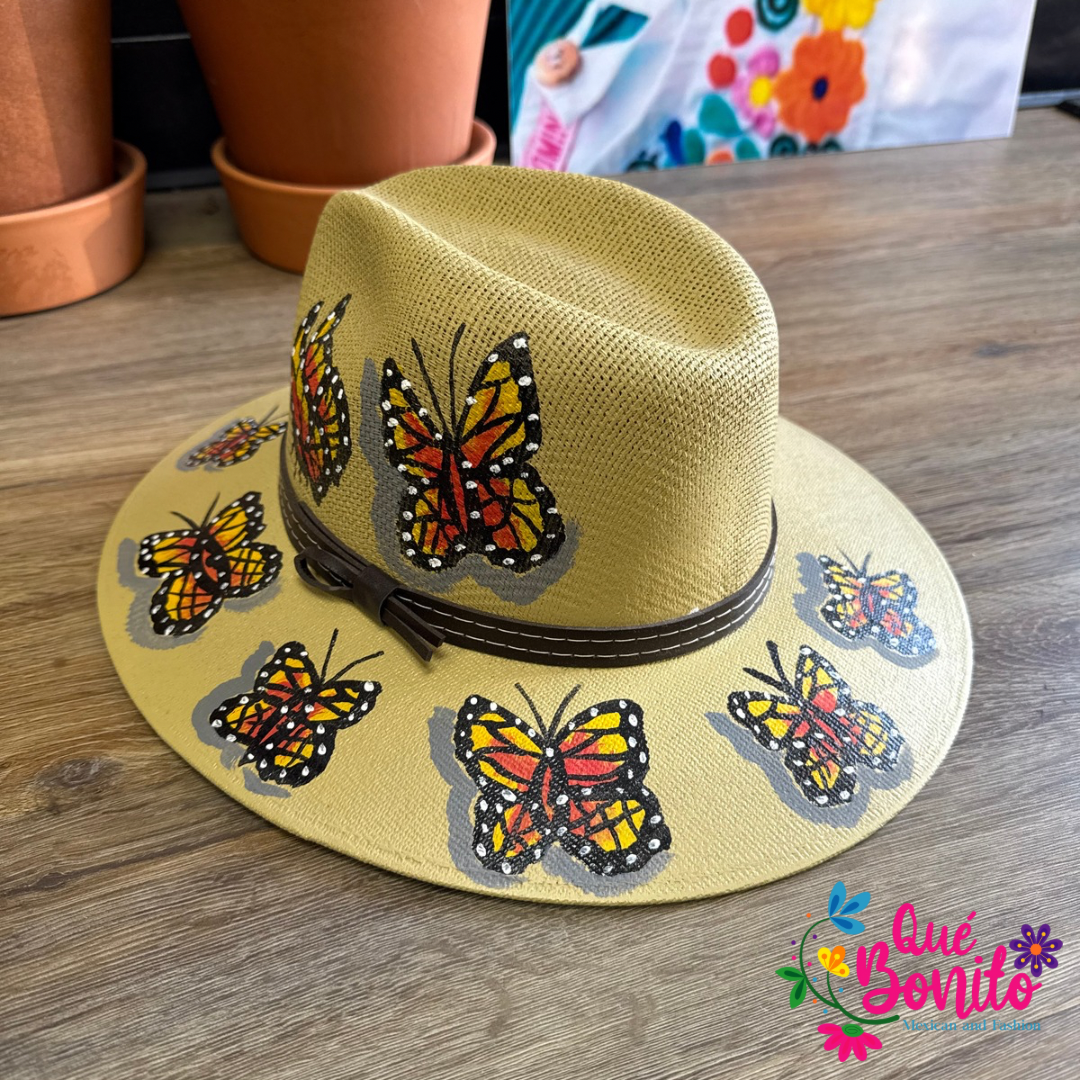 Hand Painted Hat One Size Que Bonito Mexican and Fashion