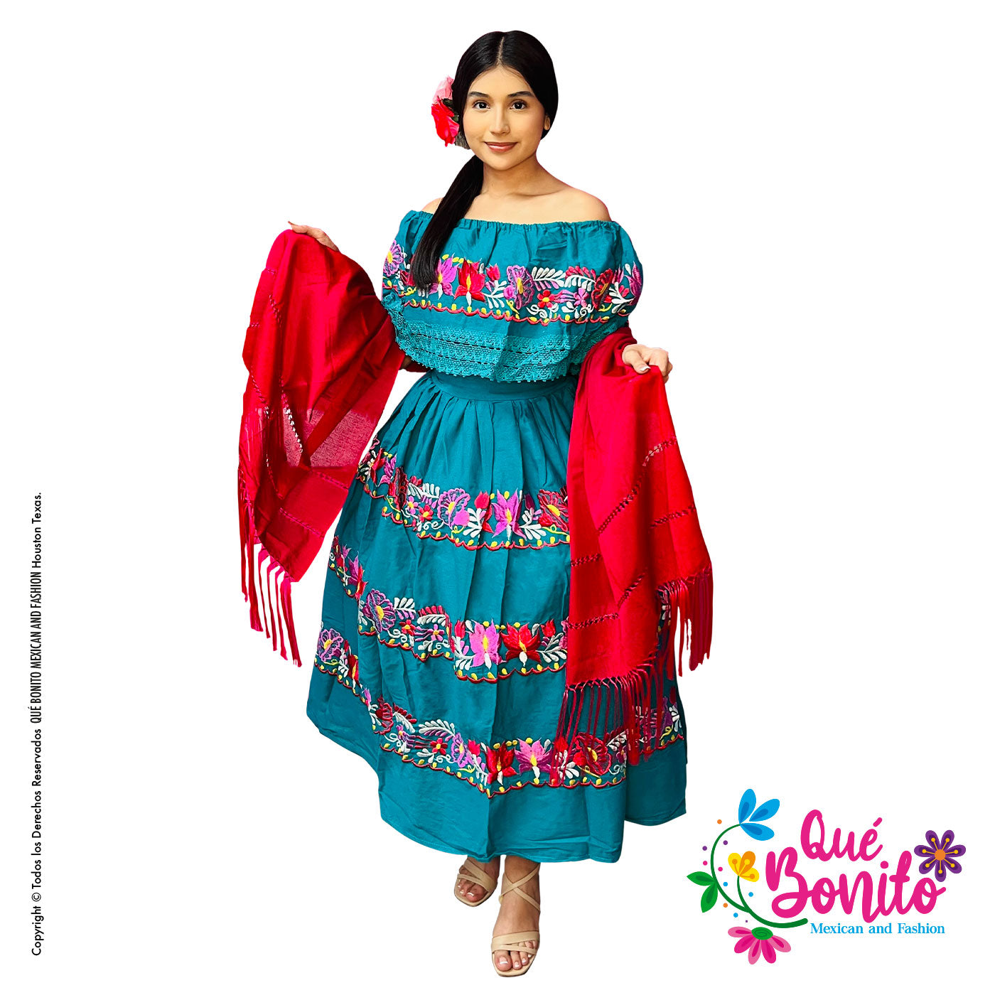 Fiesta Party Dress Teal  Que Bonito Mexican and Fashion