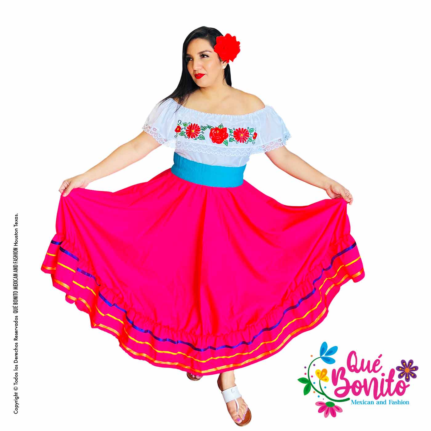 Folkloric Half Circle Pink skirt Que Bonito Mexican and Fashion