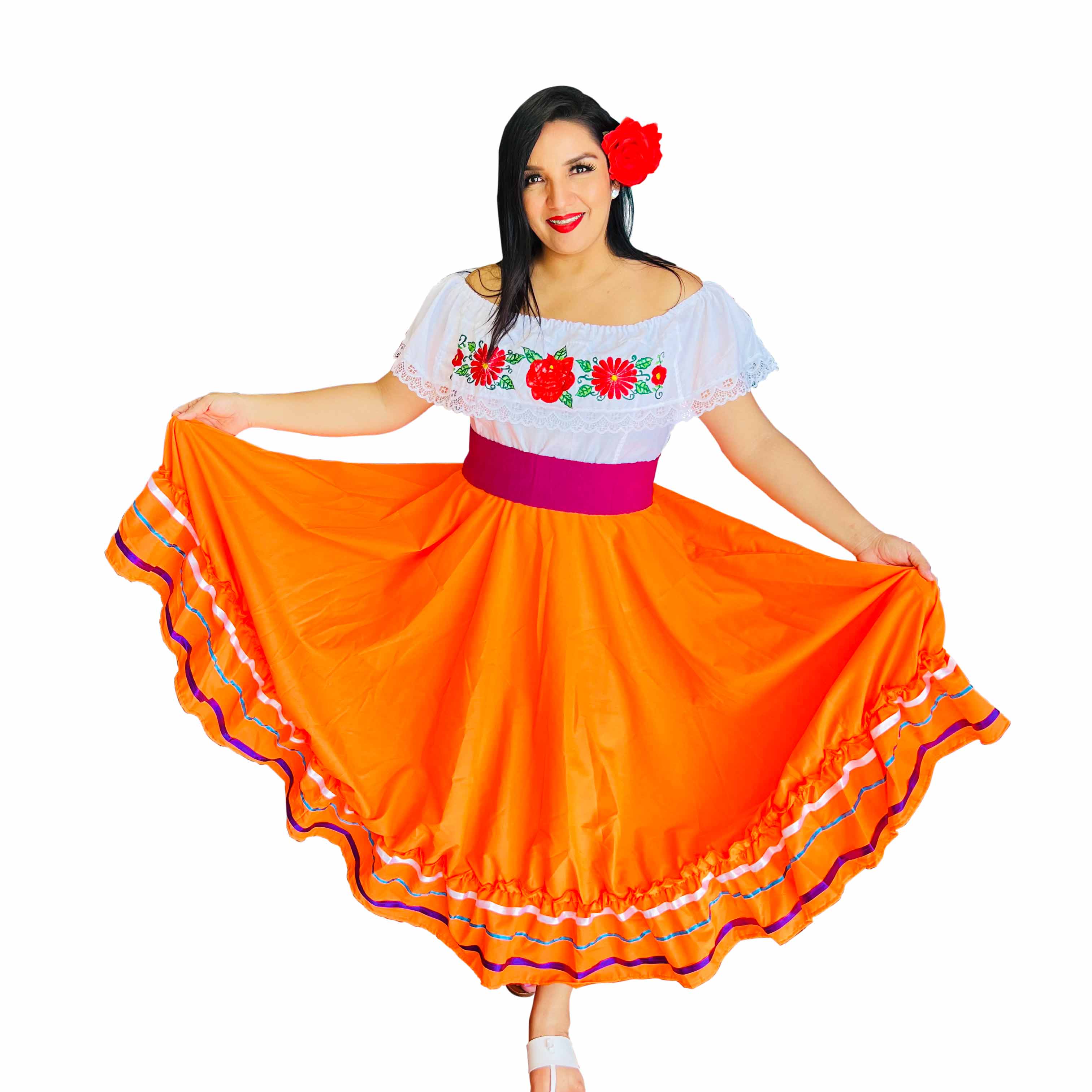 Folkloric 4 Meters Wide Orange Skirt Que Bonito Mexican and Fashion