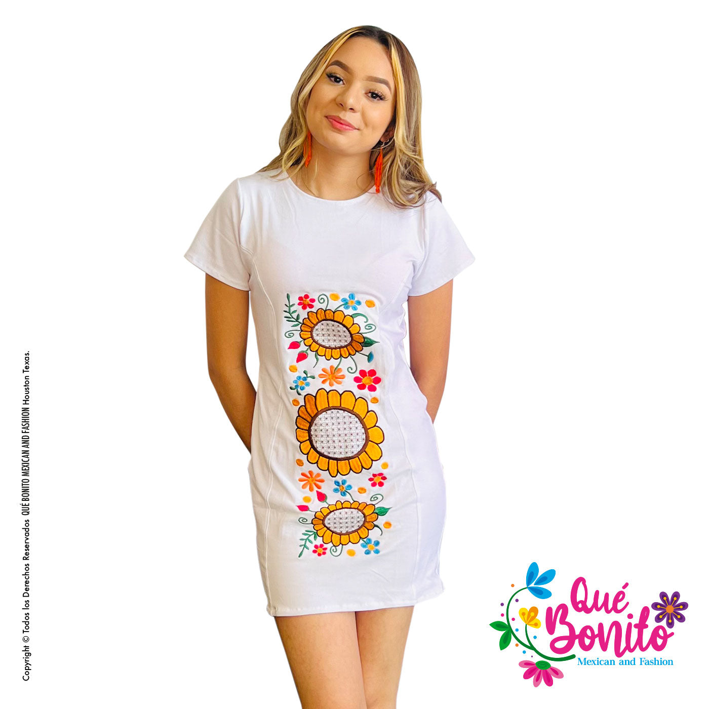 Stretch Embroidered White Dress with Sleeves Quebonitomx Stretch Embroidered White Dress with Sleeves Quebonitomx