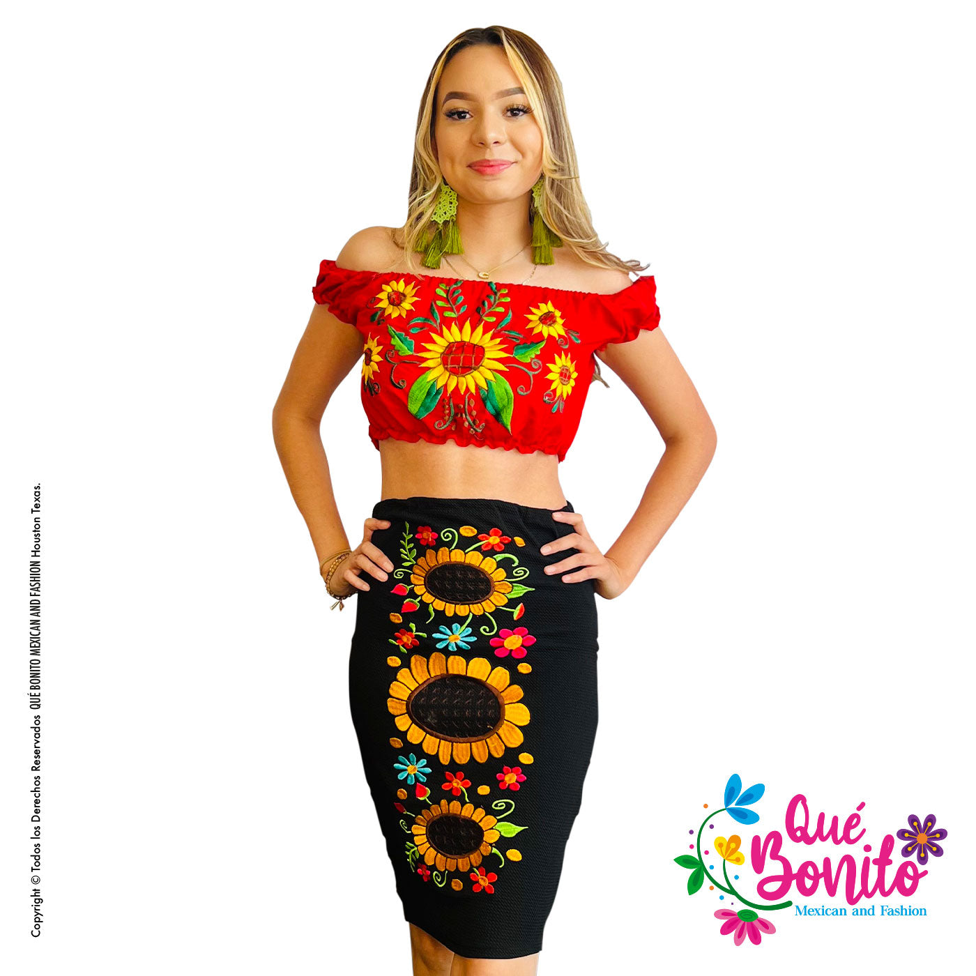 Sunflower Red Crop top Que Bonito Mexican and Fashion